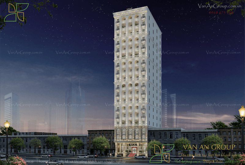 Phối cảnh ban đêm thiết kế khách sạn 4 sao Volga Hotel tại Nha Trang