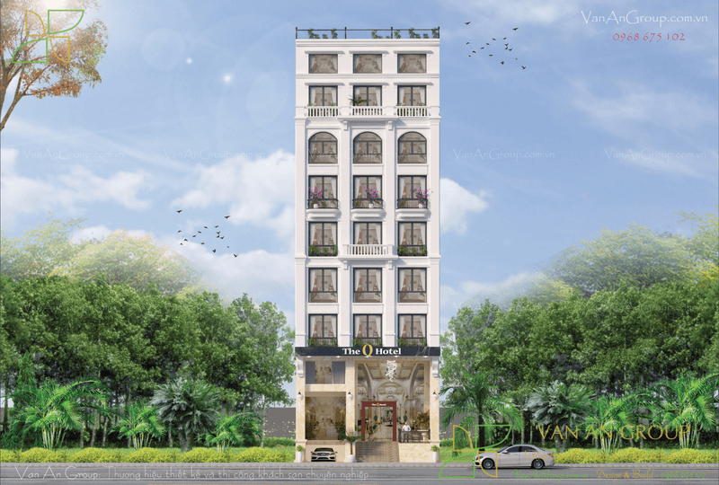 Thiết kế khách sạn mặt tiền 8m 8 tầng The Q Hotel tại Hà Nội