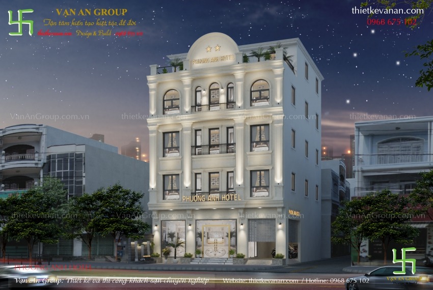 Phương Anh Hotel - mẫu thiết kế khách sạn 4 tầng đẹp lung linh, lộng lẫy