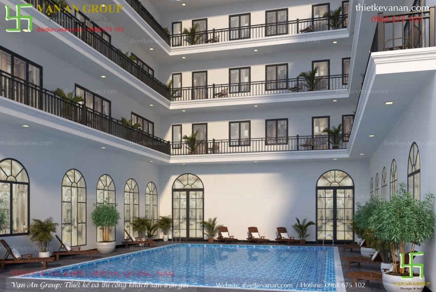 Thay đổi góc nhìn phối cảnh thiết kế khách sạn có bể bơi đẹp Venus Hotel & Spa