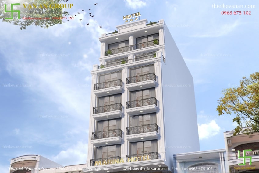 Thiết kế khách sạn 8 tầng tại Hà Nội hiện đại, sang trọng và đẳng cấp