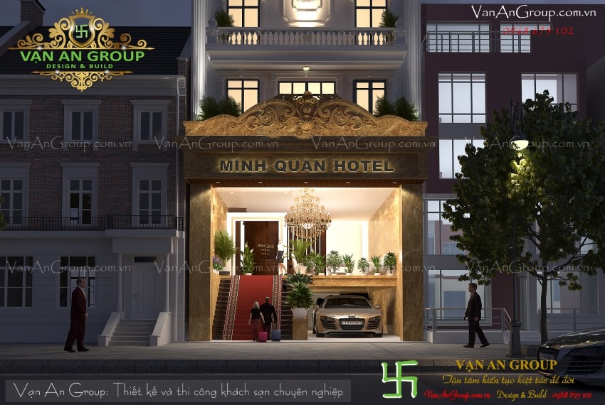 Phối cảnh ban đêm lung linh của khách sạn Minh Quân Hotel