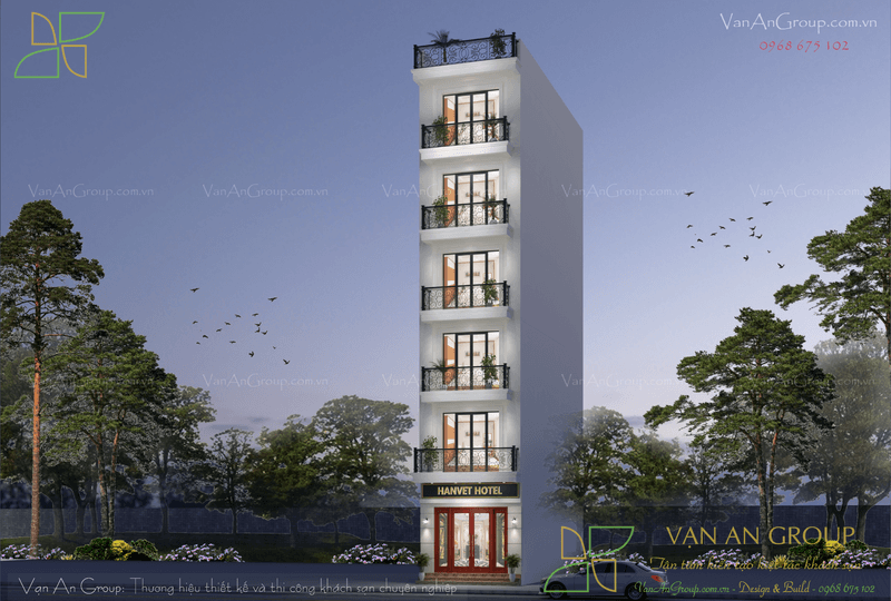 Phối cảnh ban đêm lung linh mẫu khách sạn Hanvet Hotel