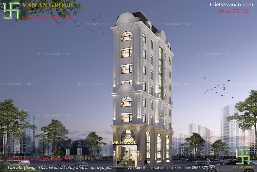 Thiết kế khách sạn mini 8 tầng tại Hà Nội sang trọng và cuốn hút