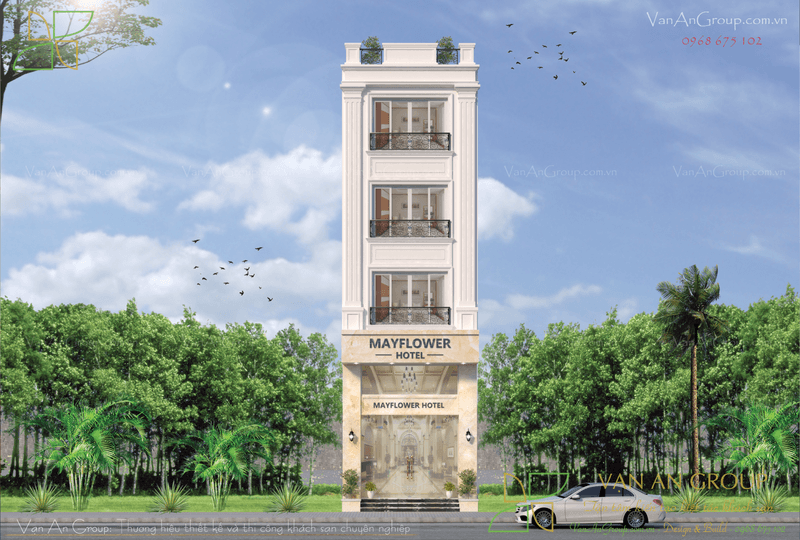 Mayflower Hotel sử dụng ngôn ngữ Tân cổ điển tiết chế