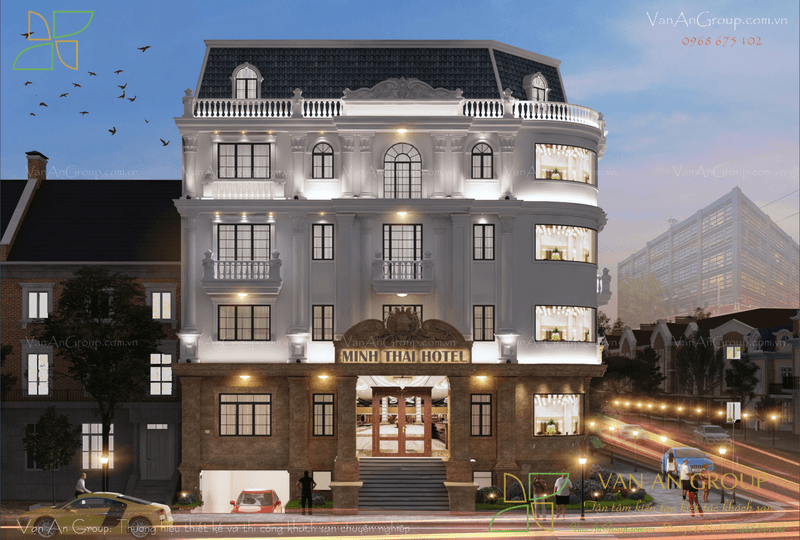 Phối cảnh đẹp lung linh của khách sạn Minh Thái Hotel khi về đêm