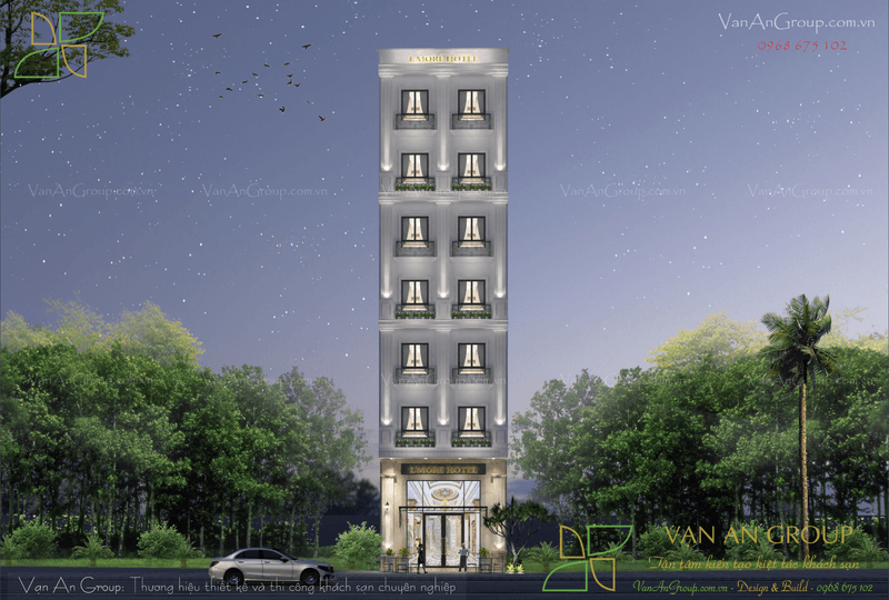 Sự tinh tế trong phối cảnh ánh đèn khách sạn L’amore Hotel