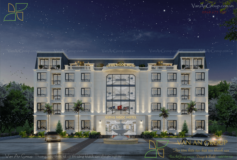 Thiết kế đài phun nước tuyệt đẹp của khách sạn 4 tầng Giếng Ngọc Hotel