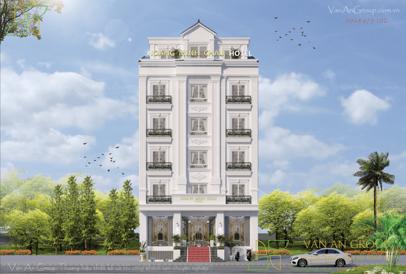 mẫu thiết kế khách sạn 5 tầng đẹp Thiết kế khách sạn 5 tầng Hoàng Minh Châu Hotel