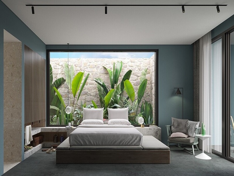 Không gian xanh trong phòng ngủ tạo cảm giác thoải mái