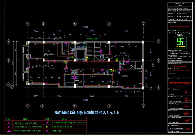 Mặt bằng cấp điện nguồn tầng 2,3,4,5,6 khách sạn