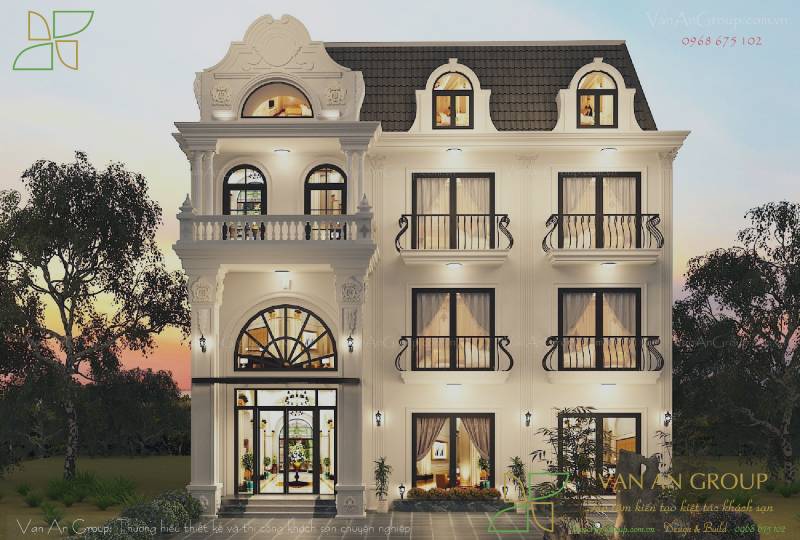 Mẫu khách sạn 10x20m phong cách Tân Cổ Điển
