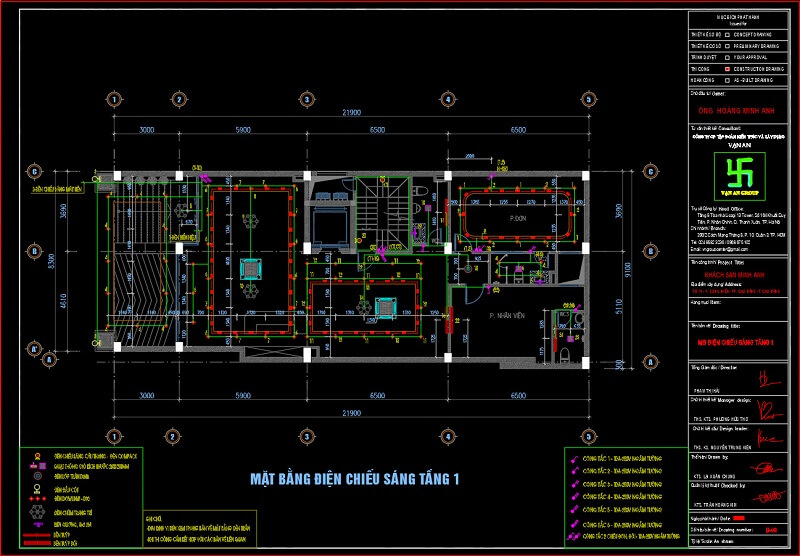 bản vẽ mặt bằng điện chiếu sáng tầng 1 khách sạn