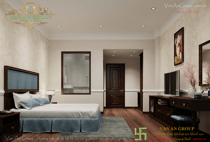Phòng ngủ khách sạn 3 sao được trang bị đầy đủ chăn gối, vỏ gối