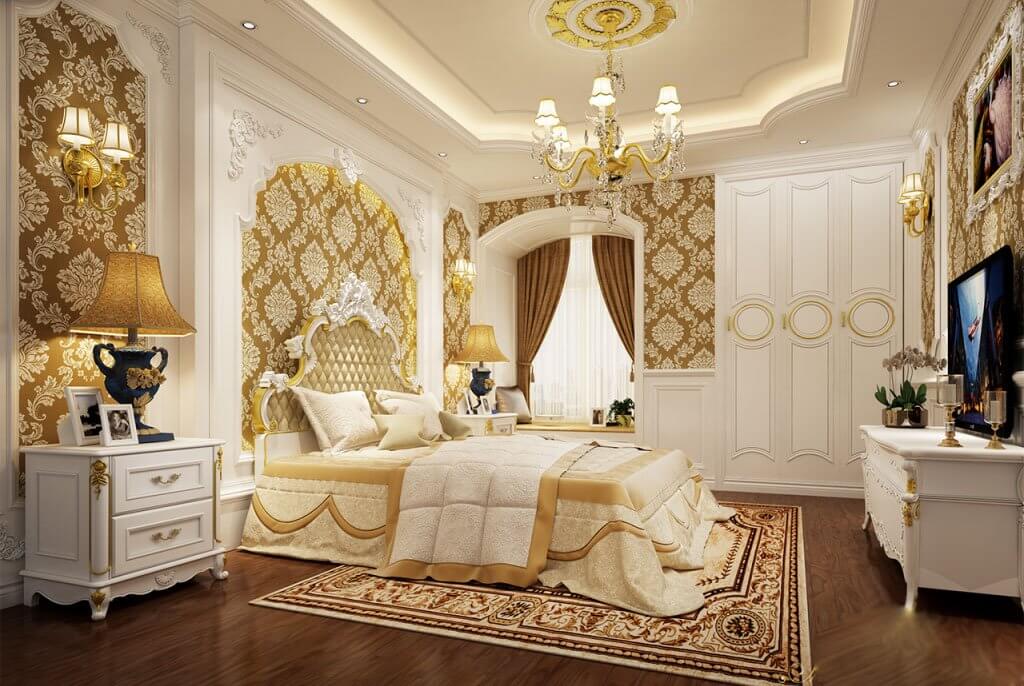 Màu vàng đặc trưng trong lối thiết kế nội thất khách sạn tân cổ điển