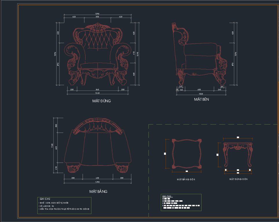 Chi tiết bản vẽ về ghế sofa