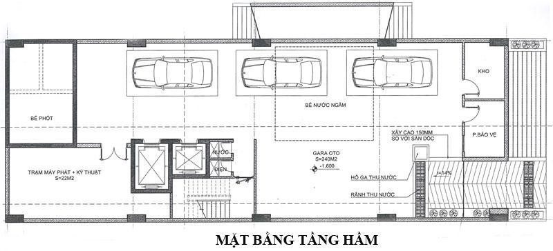 Mặt bằng tầng hầm khách sạn 3 sao