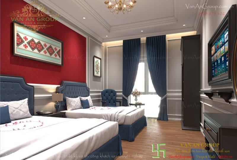 Phòng ngủ hai giường đơn nội thất khách sạn 4 sao
