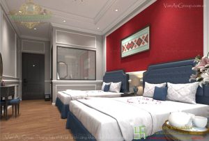 Thiết kế nội thất khách sạn 4 sao phòng ngủ hai giường đơn