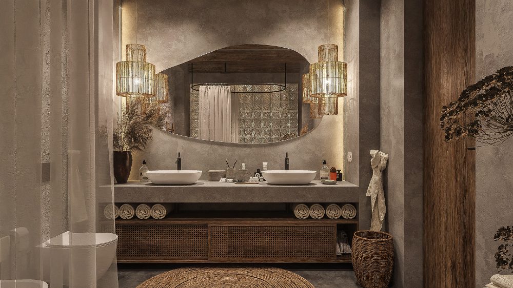 Mẫu phòng tắm nhà phố phong cách wabi sabi