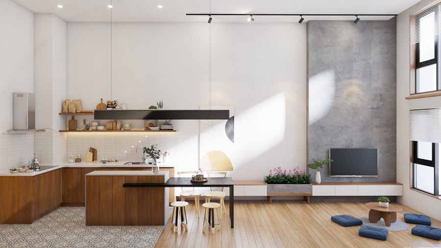 Phòng bếp phong cách minimalism thường được decor đơn giản