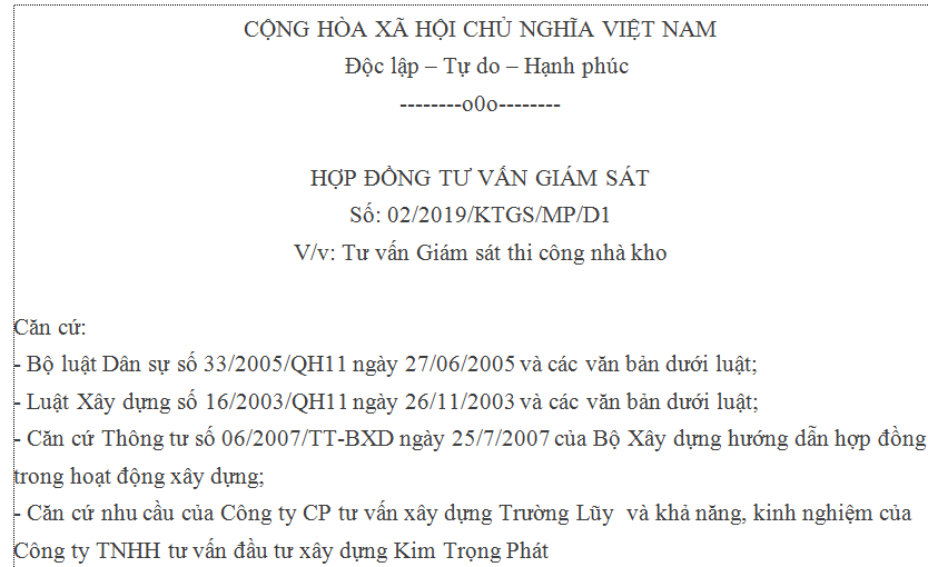 Hình ảnh minh họa về mẫu hợp đồng tư vấn giám sát