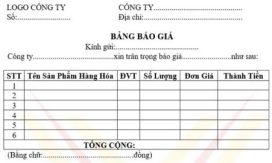 Mẫu bảng báo giá vật liệu xây dựng