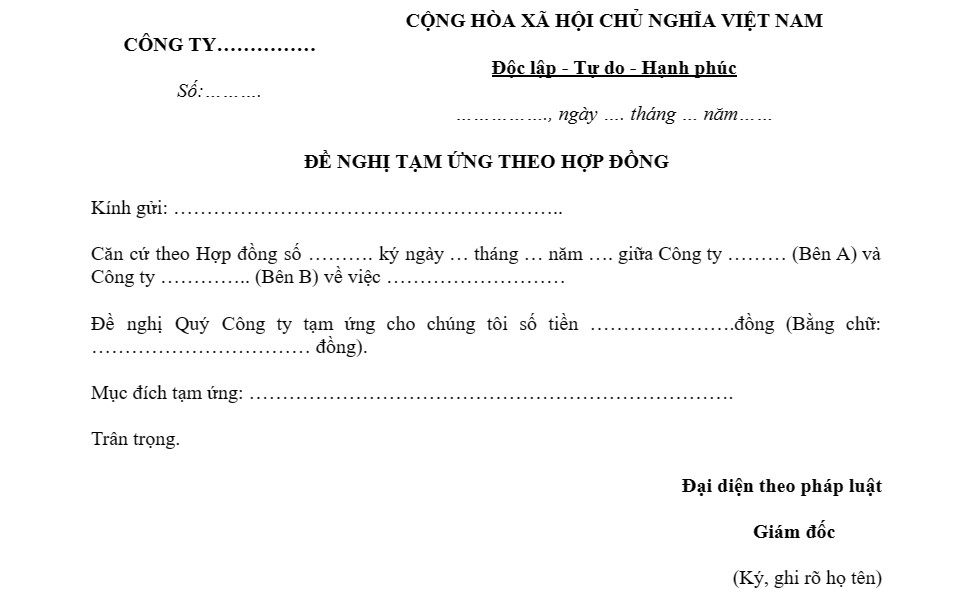 Mẫu tạm ứng hợp đồng thi công xây dựng