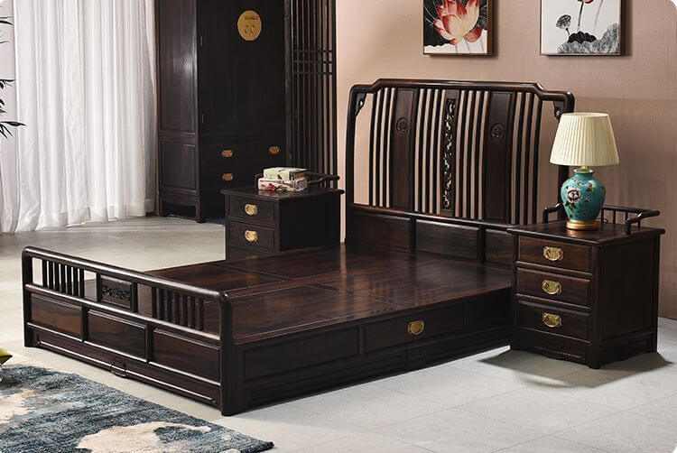 Bộ giường + tủ từ gỗ mun nguyên khối