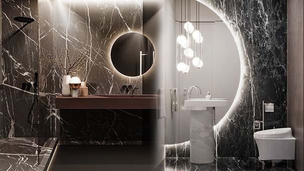 Đá marble đen ốp phòng tắm