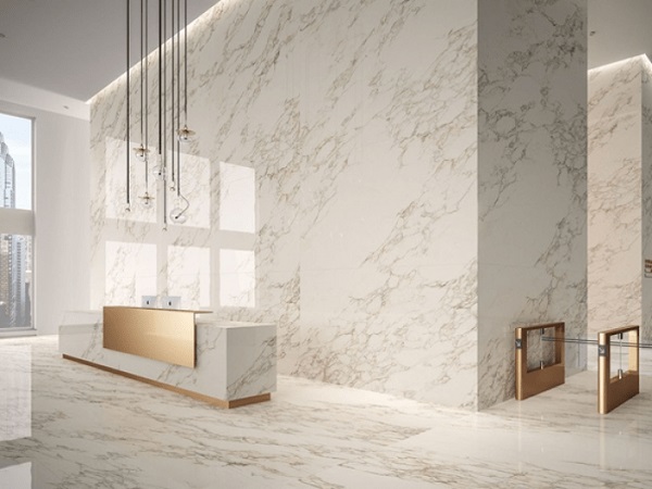 Không gian sang trọng khi lát sàn nhà và ốp tường bằng đá granite trắng