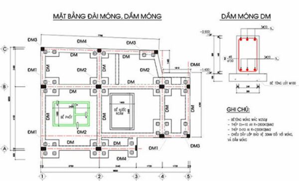 Bản vẽ đài móng, dầm móng