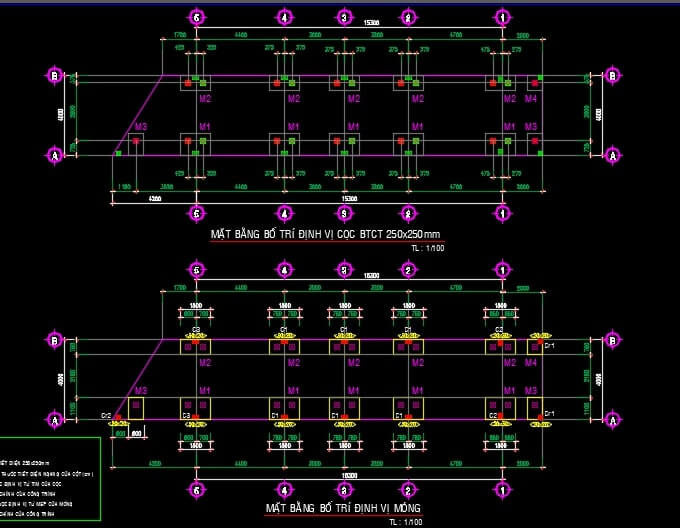 Mặt bằng móng cọc phổ biến
