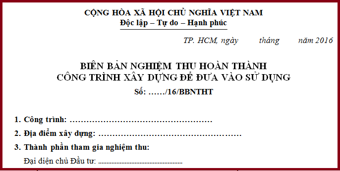 Biên bản nghiệm thu hoàn thành công trình