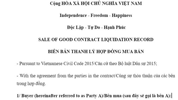 Biên bản nghiệm thu và thanh lý hợp đồng