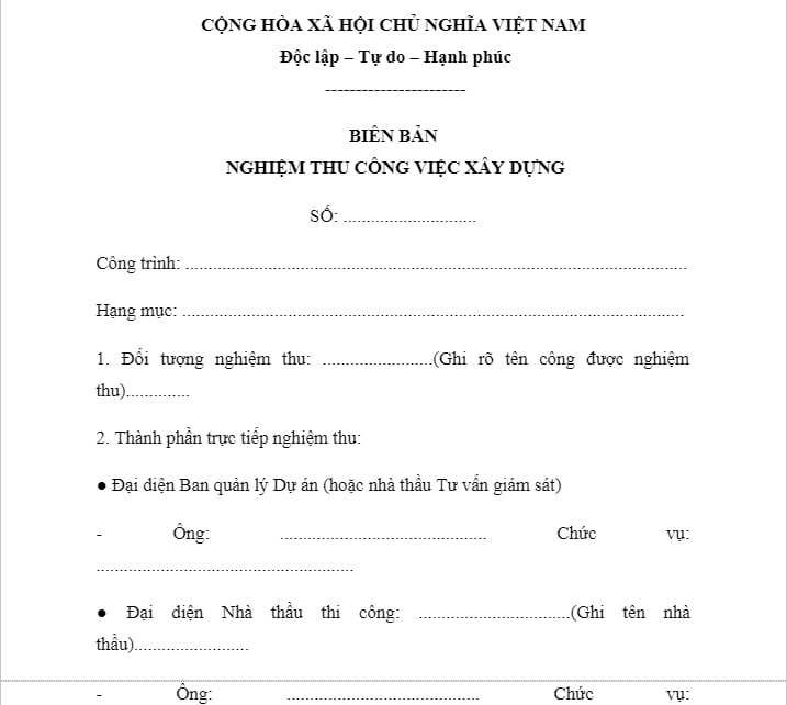 Biên bản nghiệm thu công việc