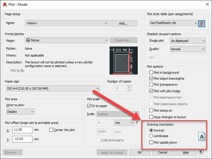 Cách in khổ A4 trong Autocad