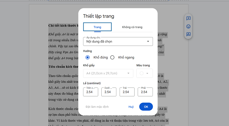 Cách in khổ giấy A4 trên Word và GG docs