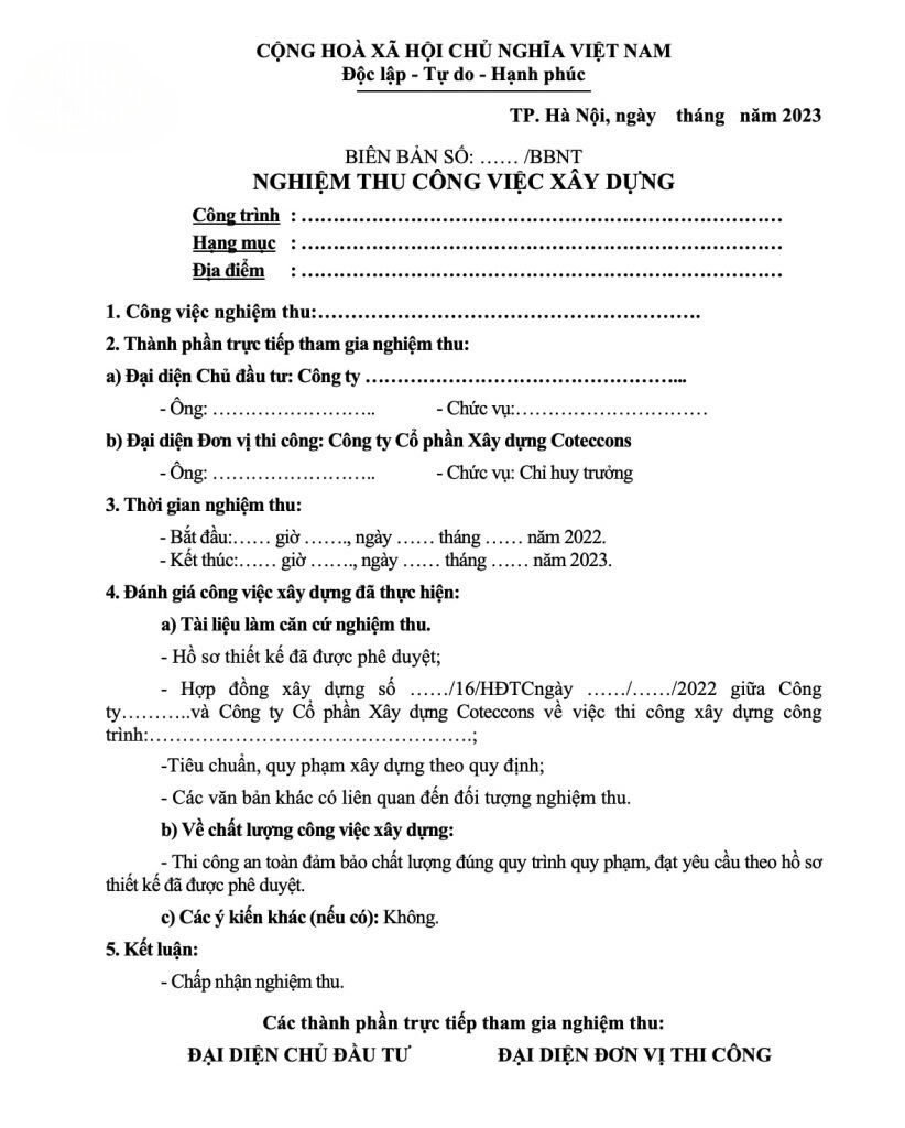 Tải mẫu biên bản nghiệm thu chuẩn 2024 