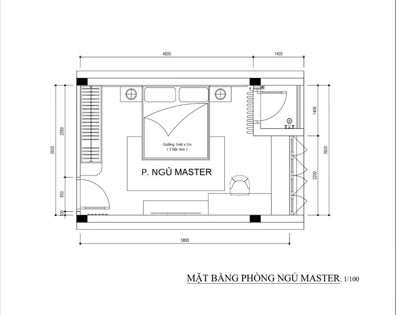 Mặt bằng phòng ngủ master 20m²