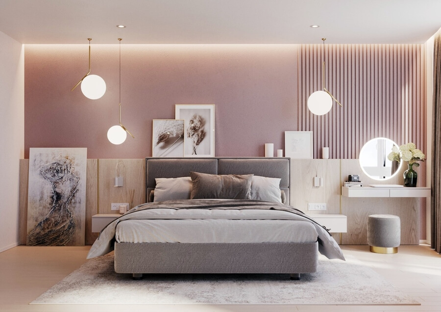 Mẫu thiết kế phòng ngủ 20m2 màu hồng