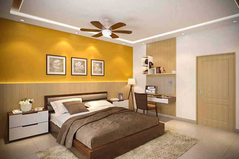 Thiết kế nội thất phòng ngủ màu vàng nâu gỗ
