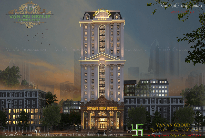 Phối cảnh về đêm của Hoàng Hợp Hotel