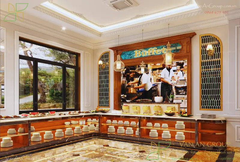 Quầy buffet được thiết kế theo hình chữ L