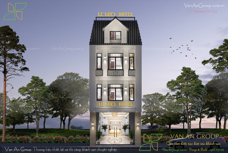 Cách tính chi phí thiết kế thi công khách sạn mini 2 sao 4 tầng (diện tích 1 sàn 120m2)