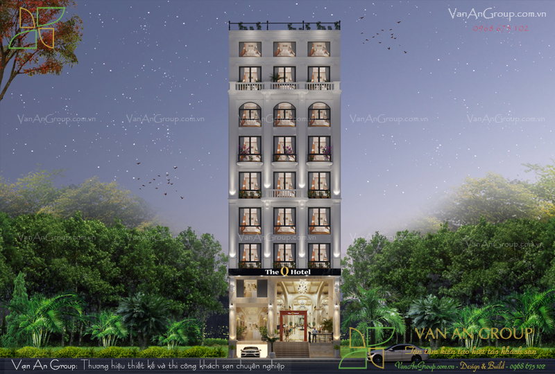 Phối cảnh ban đêm lung linh của The Q Hotel