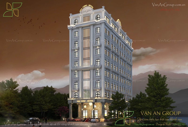 Phối cảnh ban đêm lung linh của Sea View Hotel