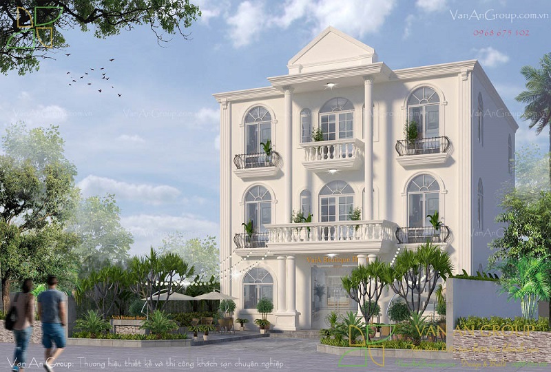 Khu vườn được bố trí phía trước nhằm tạo không gian thư giãn khách sạn.