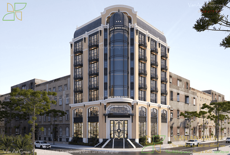 Mẫu khách sạn 3 sao Hiep Binh Hotel phong cách tân cổ điển với 2 mặt tiền