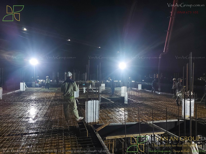 Thi công phần khung bê tông cốt thép khách sạn chính xác